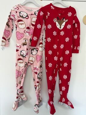 Carter's Holiday Footed One-Pieces - Reindeer & Santa Penguin Prints girl 2T
